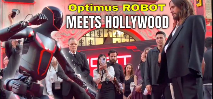 Tesla’s Robot Faces Jared Leto at TRON: Ares Red Carpet